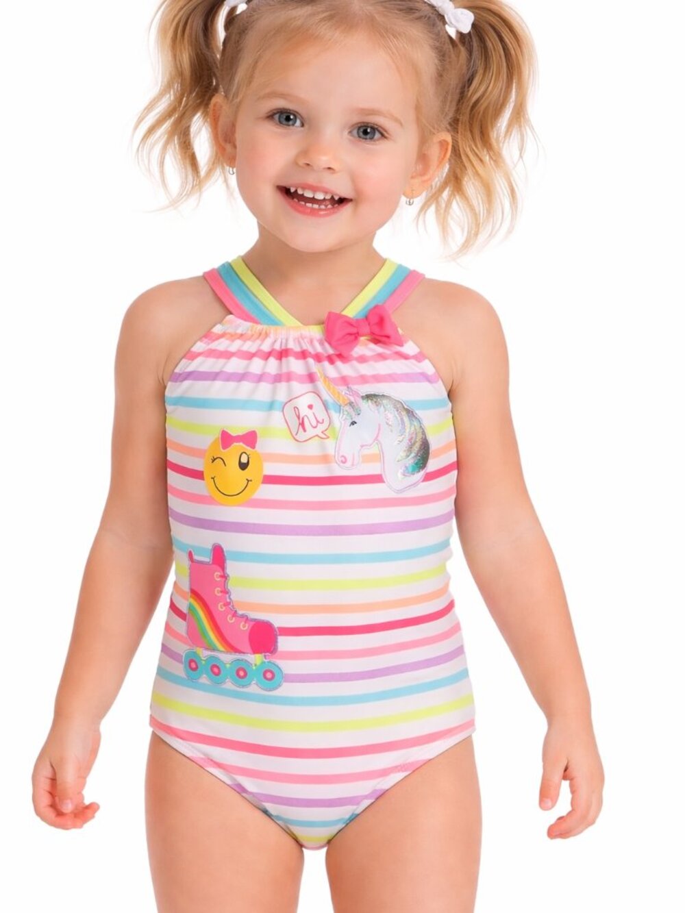 Toddler Girls Girl's Wippette Emoji & Stripes 1pc swinsuit size 2T NWT